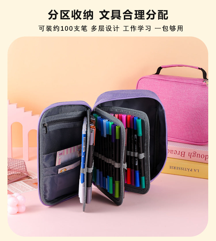Cross-Border Satchel Large-Capacity 72-Hole Multi-Functional Student Art Student Color Lead Brush Pencil Stationery Storage Bag