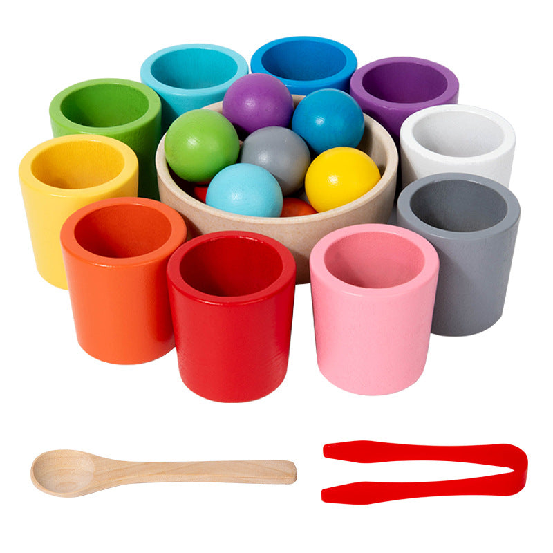 CPC Wooden Montessori Early Childhood Education Ball Ten Color Color Classification Cup Children Matching Game 10 Color Beaded Educational Toys