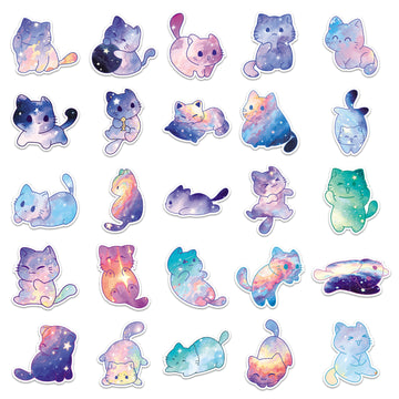 50 Original Watercolor Starry Sky Cat Cartoon Dreamy Soft Cute Animal Pattern Stickers Notebook Desktop Decoration Stickers