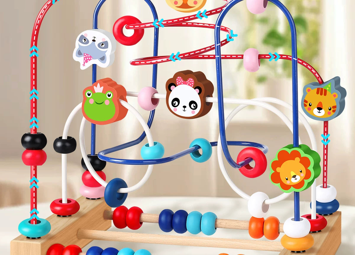 Children's Wooden Multi-Functional Threading Large Bead Color Recognition Early Education Building Blocks Matching Parent-Child Interactive Educational Toys