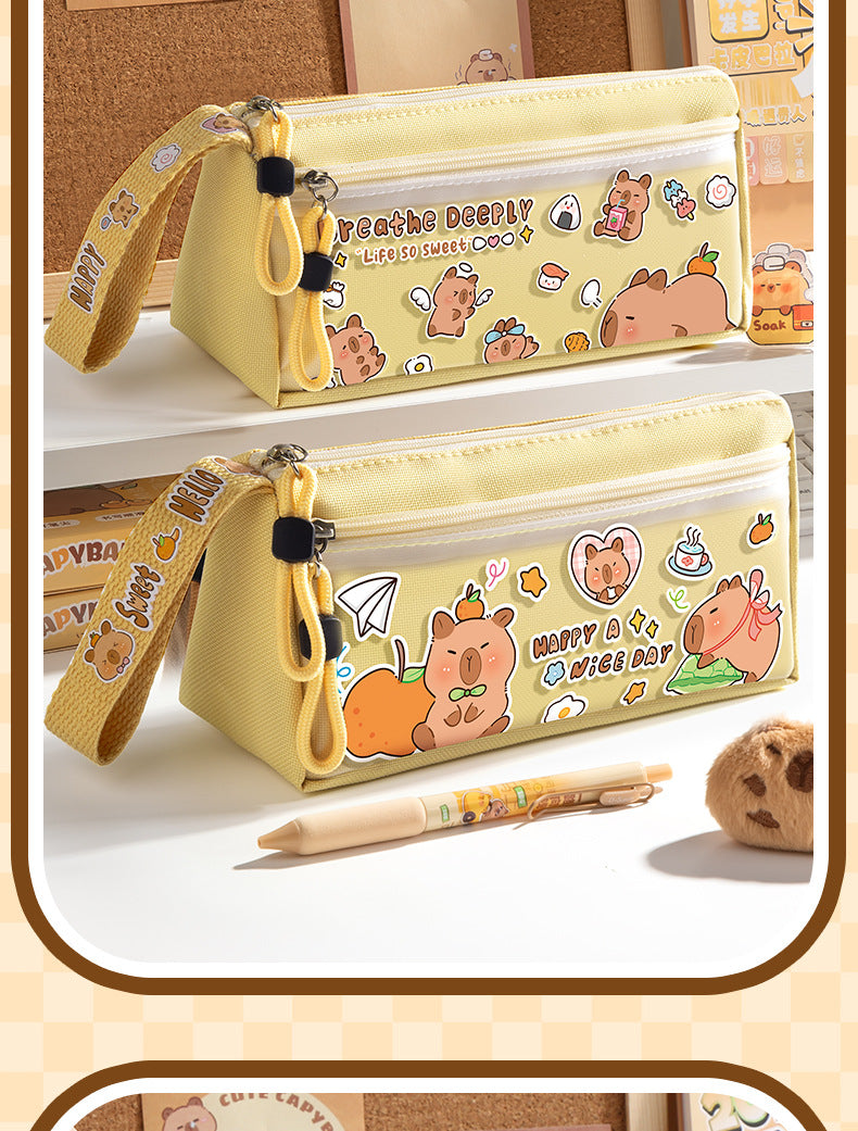 Holiday Kapibara Transparent Pencil Case Large Capacity Stationery Box Student Cartoon Pencil Case New Stationery Bag
