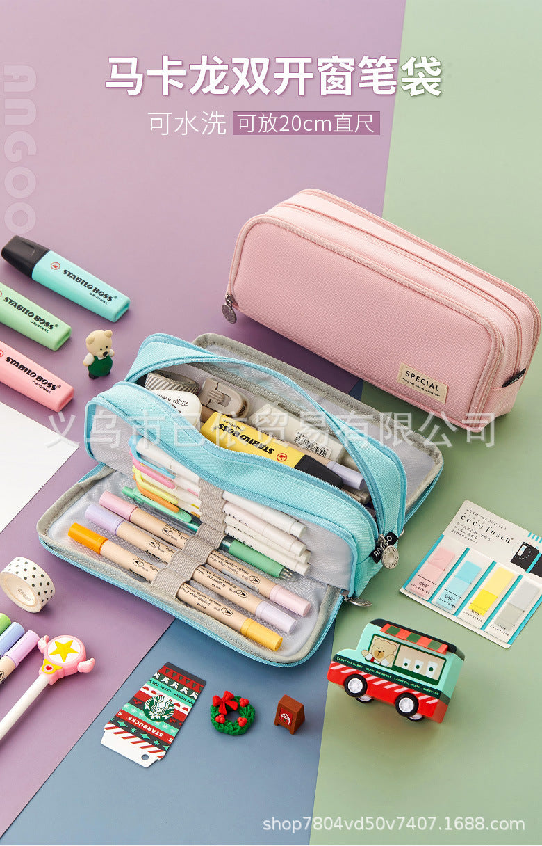 Oxford Cloth Pencil Case with Large Capacity and Multi-Layer Design, Stationery Box for Primary and Secondary School Students, High Aesthetic Value, Simple and Waterproof, Direct from the Source Factory