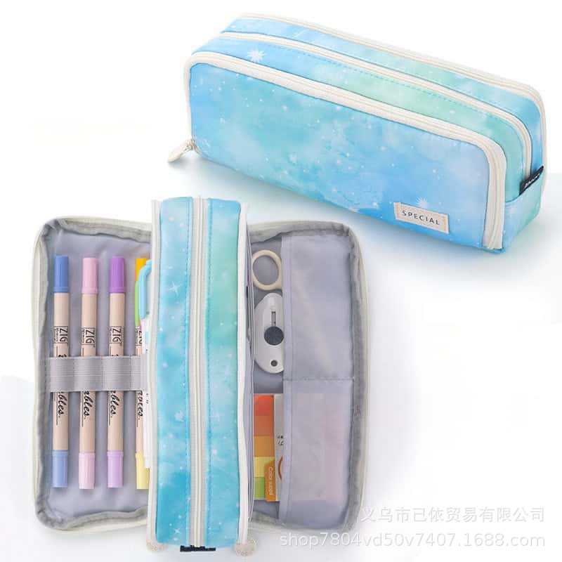 Oxford Cloth Large-Capacity Double-Zipper Multi-Layer Pencil Case Multi-Functional Stationery Box for Primary and Secondary School Students in the Back-To-School Season Wholesale from Manufacturers