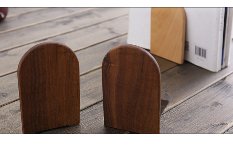 Japanese Style Simple Wooden Book Stand Creative Black Walnut Wood Thickened Bookshelf Bookend Student's Solid Wood Bookend Logo