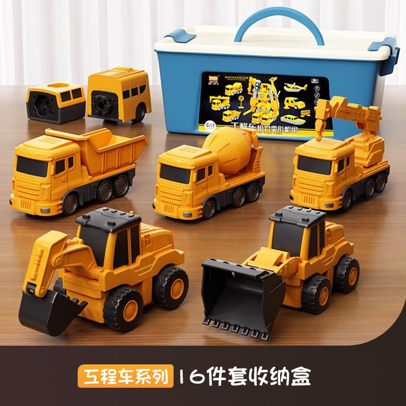 Cross-border children's magnetic splicing toy car boy magnetic block assembly engineering vehicle deformation robot 3 a 6 years old