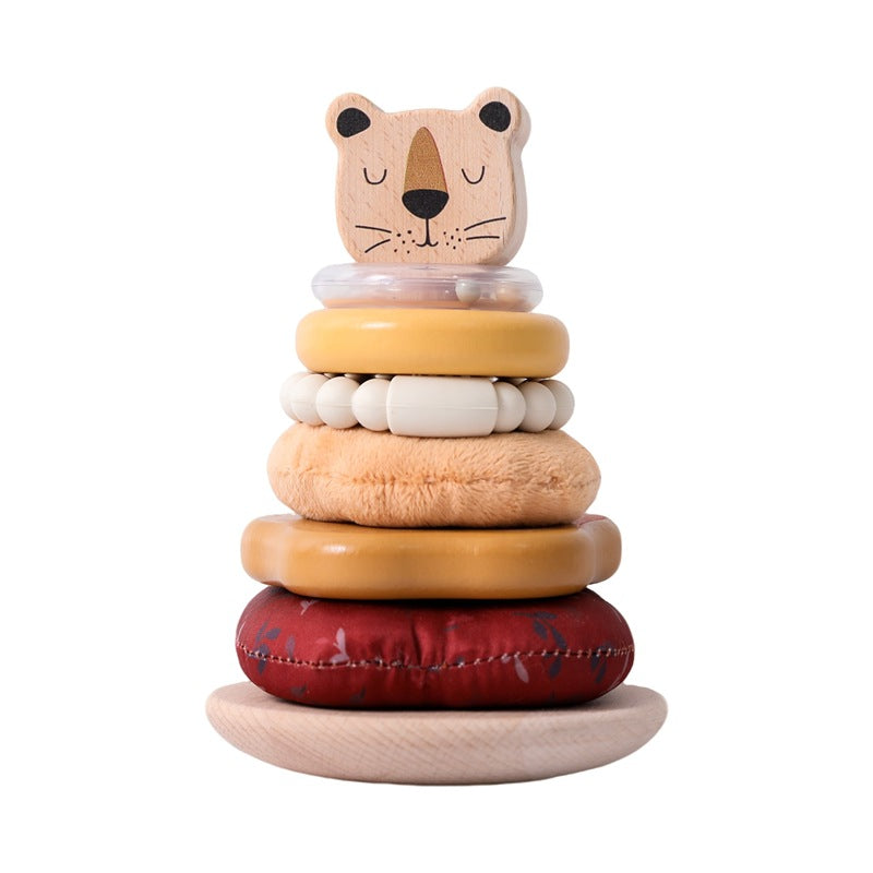 Amazon Baby Early Education Educational Lion Set Pillar Toy Wooden Toddler's Hands-on Brain Stacking Shape Building Blocks