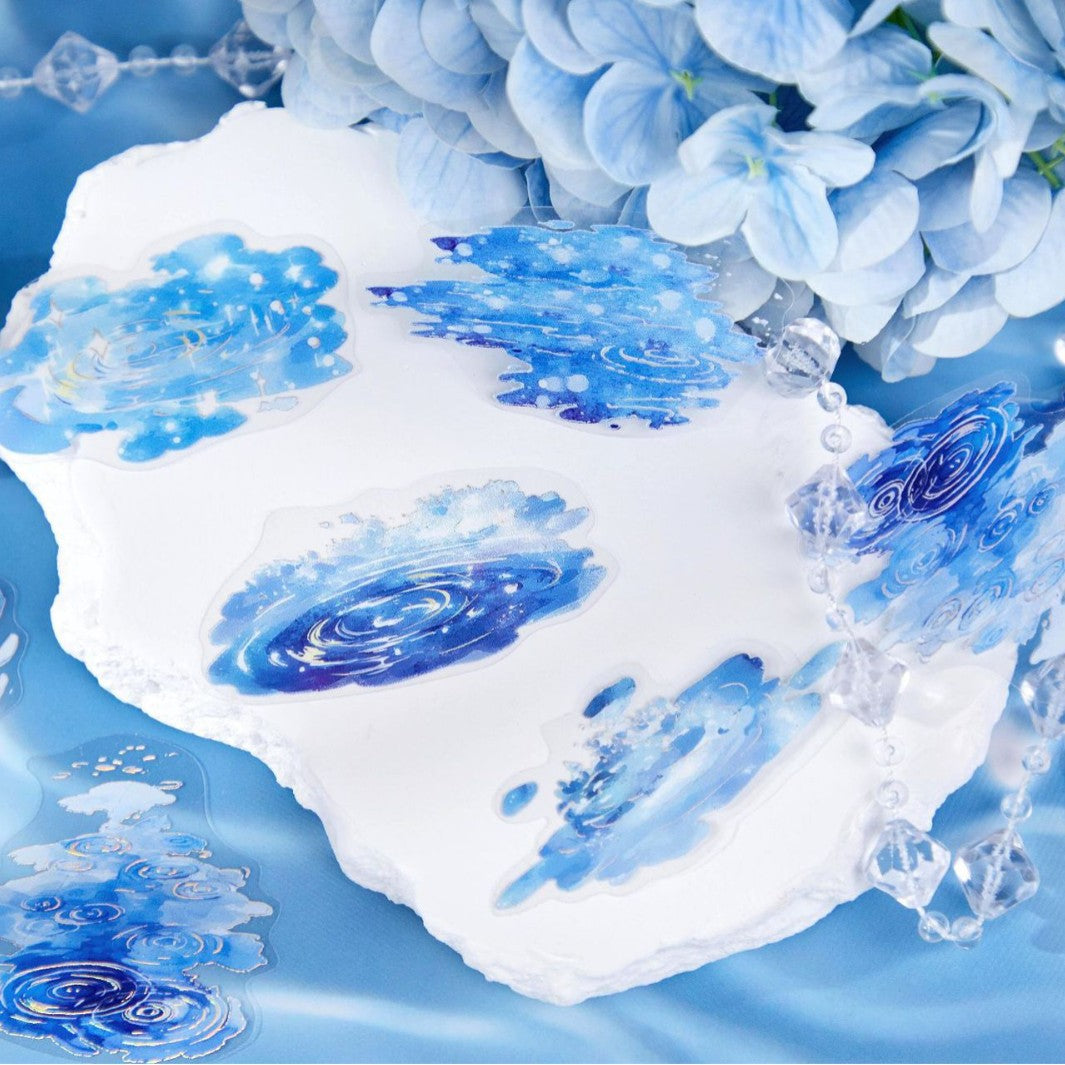 Light-Picking Bronzing Wave Handbook Stickers Natural Water Series Pet Material DIY Decorative Collage Stickers Cross-Border