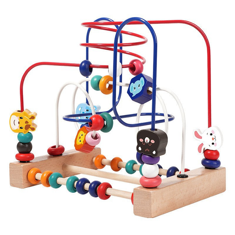 Children's Wooden Multi-Functional Threading Large Bead Color Recognition Early Education Building Blocks Matching Parent-Child Interactive Educational Toys