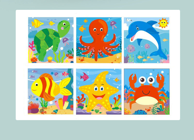 New 3D Stereo Six-Sided Painting 12-Piece Wooden Puzzle Building Blocks 3-6-7-Year-Old Kidsren's Kindergarten Educational Toys