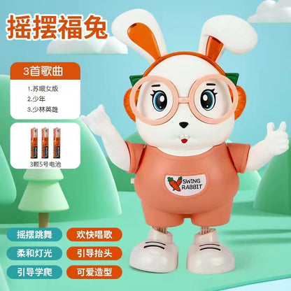 Stall explosions cute rabbit singing and dancing robot toy lighting music 1-year-old baby interactive head-up training