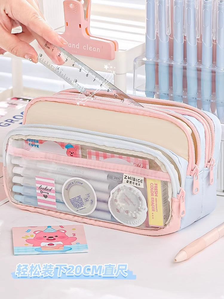 Large and Small Color Matching O00 Pencil Bag Transparent Large Capacity Stationery Bag Creative Multifunctional Stationery Bag Ins Japanese Style High Value