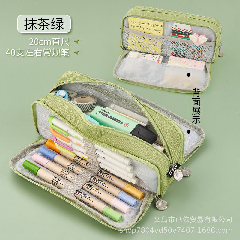 Oxford Cloth Double-Open Pencil Case, Large Capacity Stationery Box, Thickened, Wear-Resistant, Waterproof Pencil Bag for Students, Suitable for Middle and High School Students