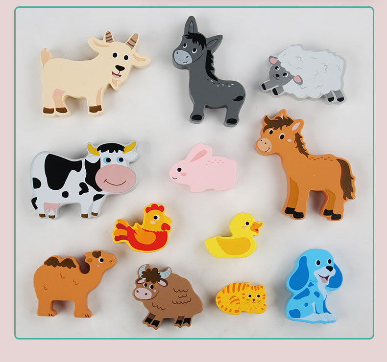 Cross-Border Children's Wooden Three-Dimensional Hexagonal Puzzle Animal Transportation Puzzle Building Blocks Early Education Educational Toys