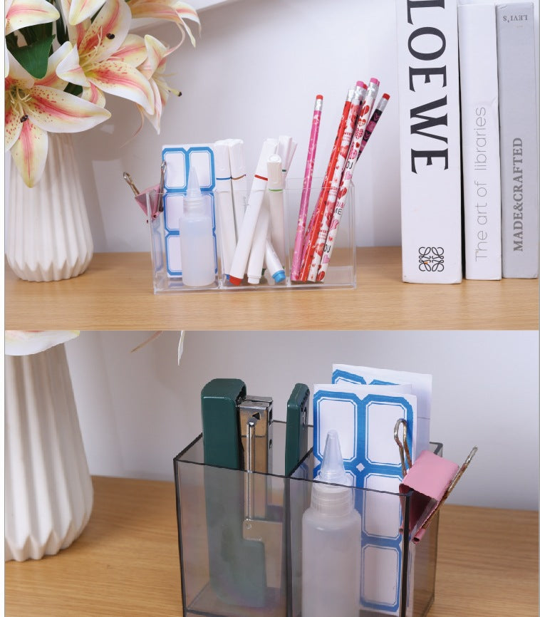 Multifunctional Acrylic Pen Holder Transparent Desktop Storage Box Pen Holder Office Stationery Compartment Storage Box Large Capacity