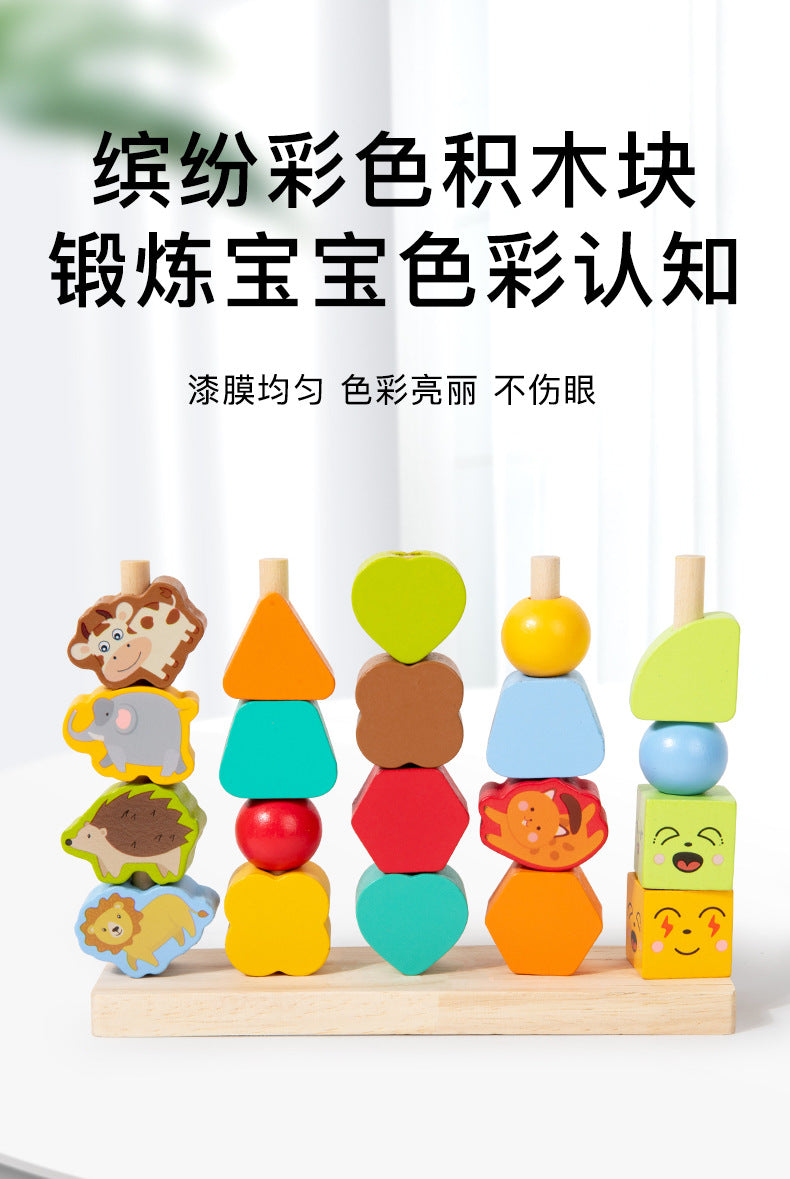 Wooden Children's Educational Toys Five Sets of Column Color Classification Enlightenment Children's Shape Matching Perception Building Block Toys