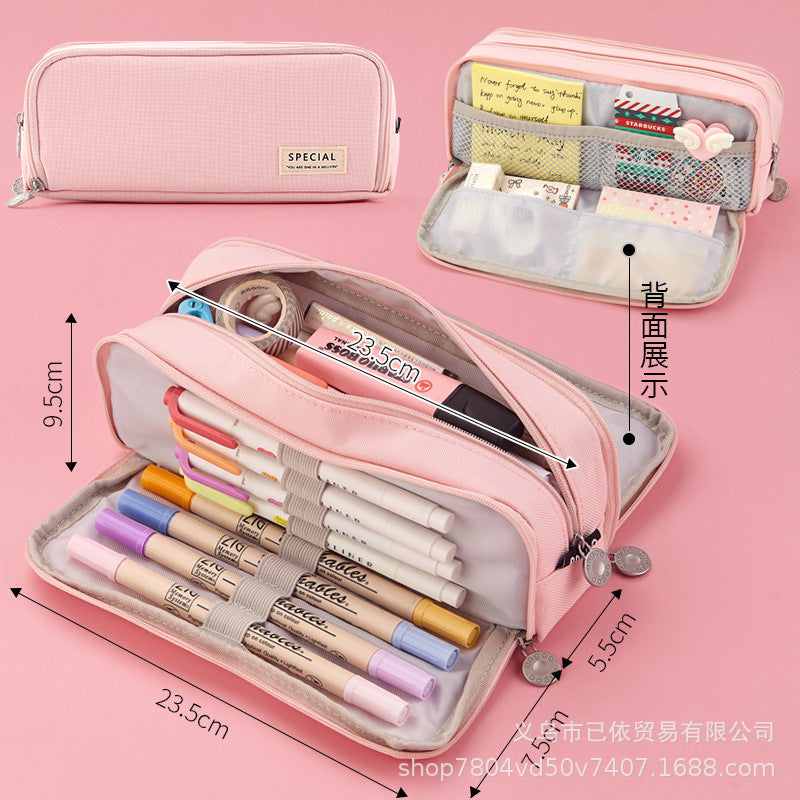 Oxford Cloth Pencil Case with Large Capacity and Multi-Layer Design, Stationery Box for Primary and Secondary School Students, High Aesthetic Value, Simple and Waterproof, Direct from the Source Factory