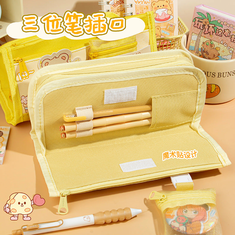 2026 New Pencil Case, Bear Coin Purse Pencil Case, Large Capacity Layered Pencil Box, Stationery Bag, Cute Student Style