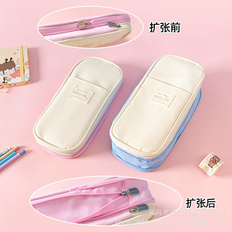Large-Capacity Retractable Pencil Case Stationery Box in Japanese and Korean Style, Macaron Color, Upgraded Version for Primary and Secondary School Students, in Stock