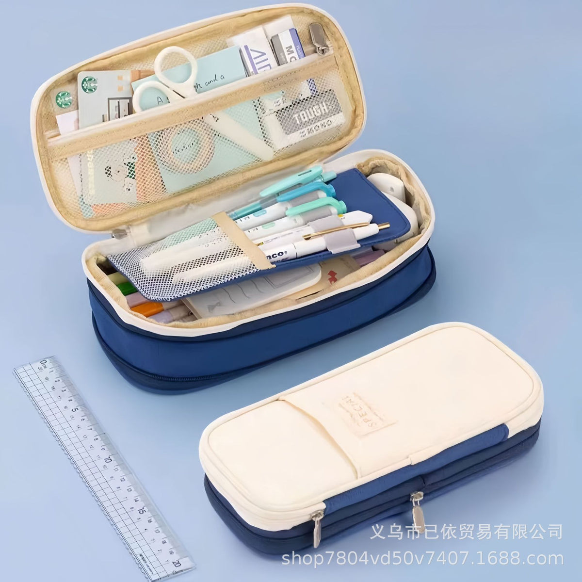 Oxford Cloth Pencil Case with Large Capacity and Multi-Layer Design, Stationery Box for Primary and Secondary School Students, High Aesthetic Value, Simple and Waterproof, Direct from the Source Factory