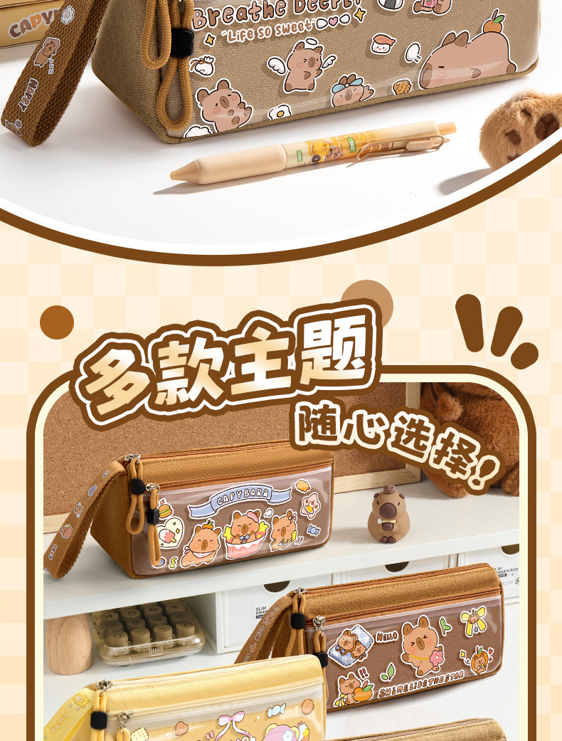 Holiday Kapibara Transparent Pencil Case Large Capacity Stationery Box Student Cartoon Pencil Case New Stationery Bag