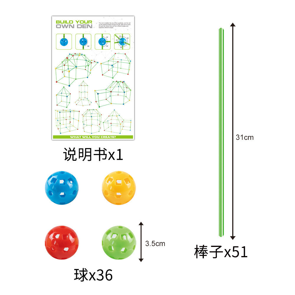 Cross-border DIY mosaic three-dimensional large castle building blocks stick tent straw ball educational toy house