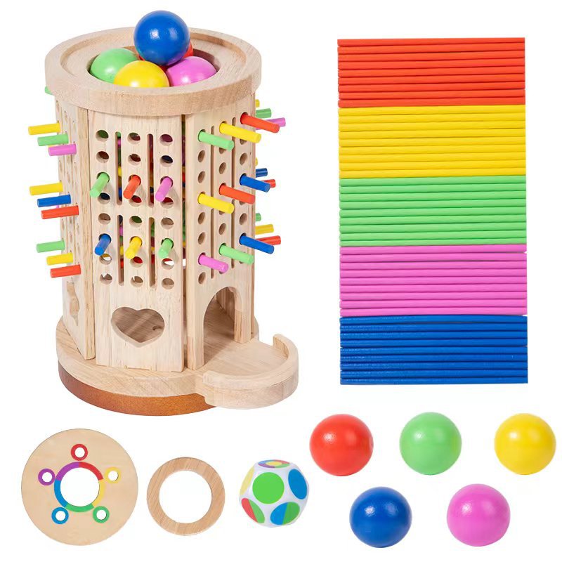 Early Education Children's Three-in-One Stick Game Baby Stick Color Classification Pitching Montessori Wooden Toys