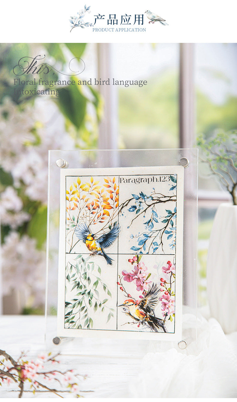 Flowers, Birds, Chirping Leaves, Pet Special-Shaped Sticker Pack, Landscaping Ins Style Bird Handbook Material, Mobile Phone Case Sticker