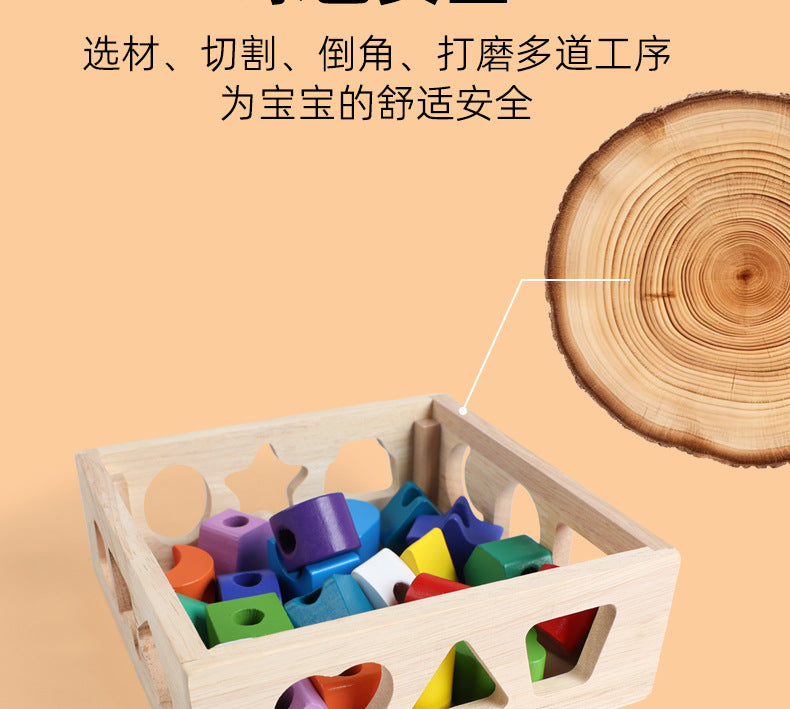 Montessori Early Education Large Particle Beaded Geometric Shape Matching Building Block Box Color Cognitive Teaching Aids Kidsren's Educational Toys