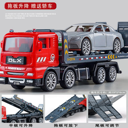 Delixin Kidsren's Rescue Trailer Artificial Flatbed Transporter Car Baby Educational Model Boy Toy Car