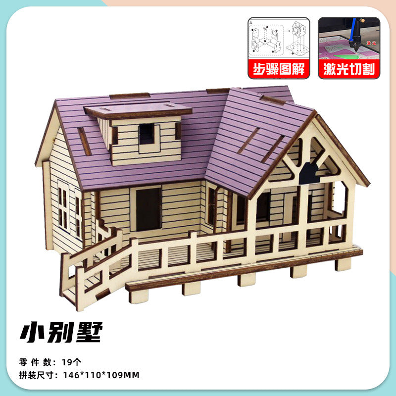 Wooden Reasons Children's Girls Assembled Handmade Ornaments diy Assembled Cabin Model Building Blocks Head Small House Puzzle