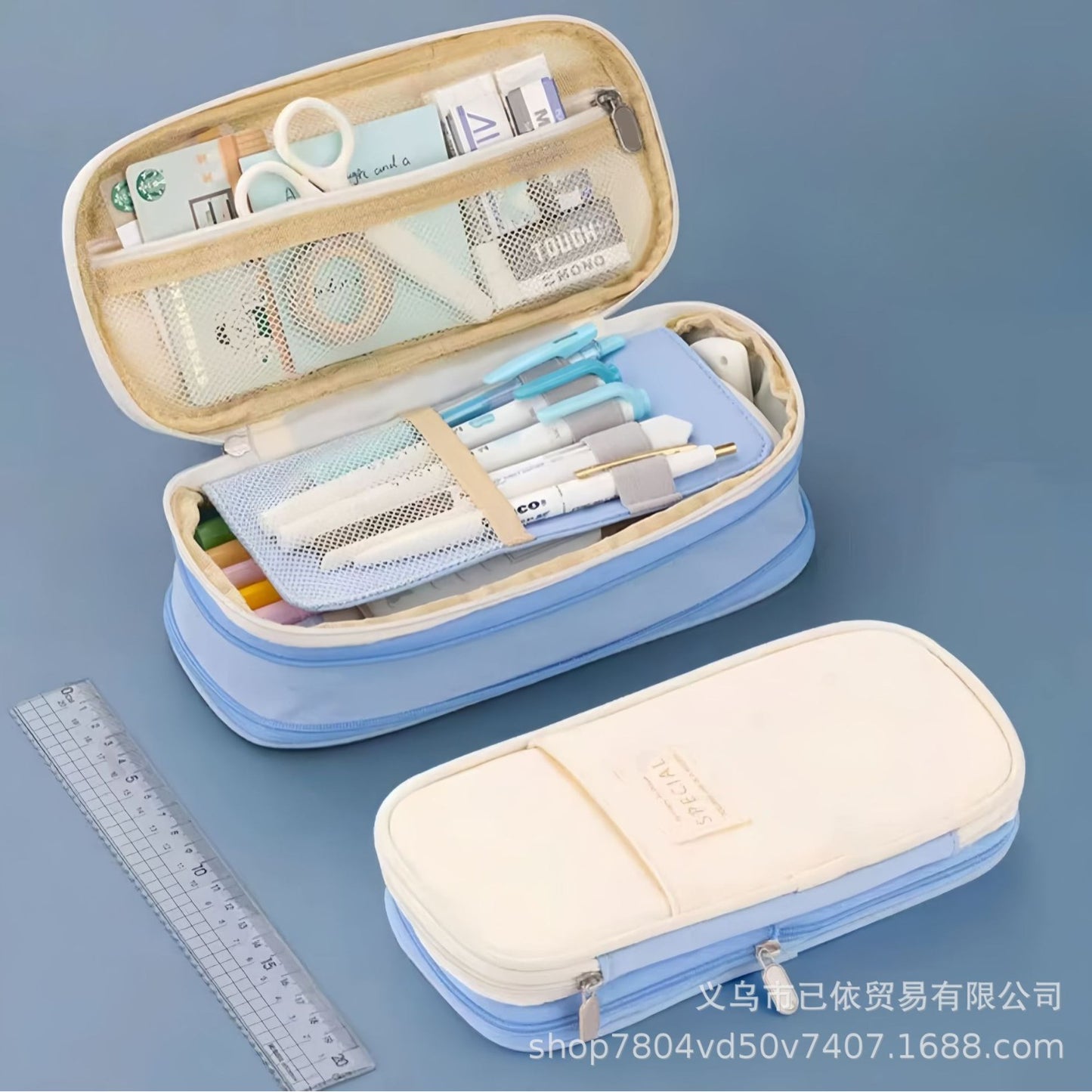 Oxford Cloth Pencil Case with Large Capacity and Multi-Layer Design, Stationery Box for Primary and Secondary School Students, High Aesthetic Value, Simple and Waterproof, Direct from the Source Factory