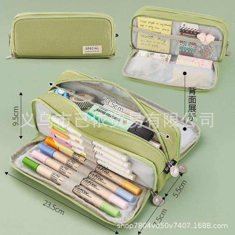 Oxford Cloth Pencil Case with Large Capacity and Multi-Layer Design, Stationery Box for Primary and Secondary School Students, High Aesthetic Value, Simple and Waterproof, Direct from the Source Factory