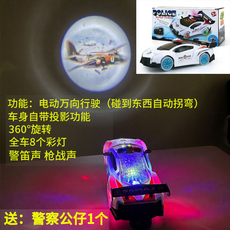 Children's Electric Universal Police Toy Car Model 360-Degree Rotating Light Music Automatic Driving Door Police Car