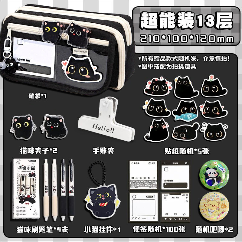 Cat Pencil Bag Large Capacity Transparent Storage Bag Girls 2025 New Super Popular Stationery Box Student High-End Pencil Bag