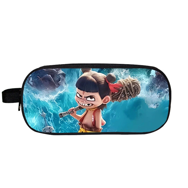 Cross-Border Nezha Stationery Box, Children's Portable Large-Capacity Storage Pencil Case, Student Wear-Resistant Double-Layer Portable Pencil Case Wholesale
