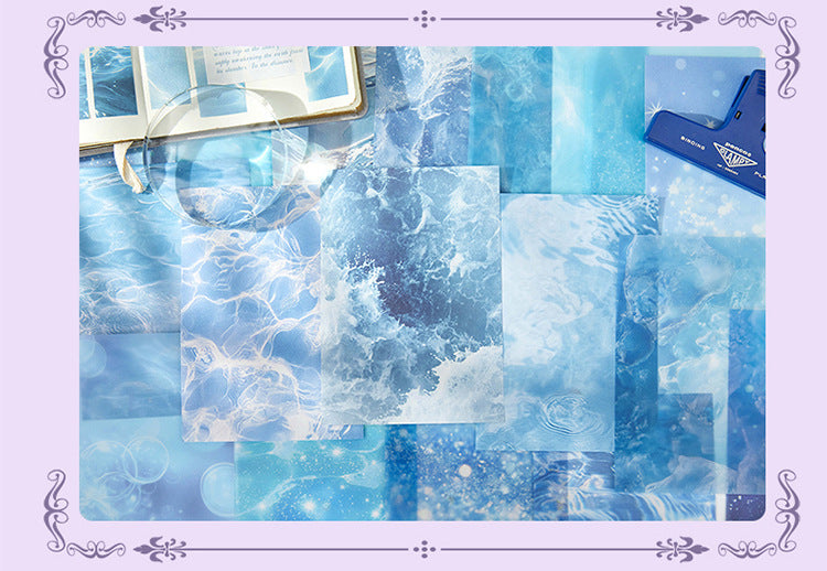 Time-Traveling Water Ripple Background Material Paper, Ins-Style Fresh DIY Journal Collage Material Background Paper, 20 Sheets, Cross-Border