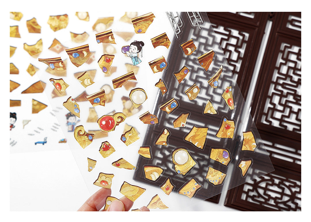Infeel.Mepet White Card Scenery Stickers, Vintage Item Restorer, Miniature Stereo Chinese-Style Fun Stickers