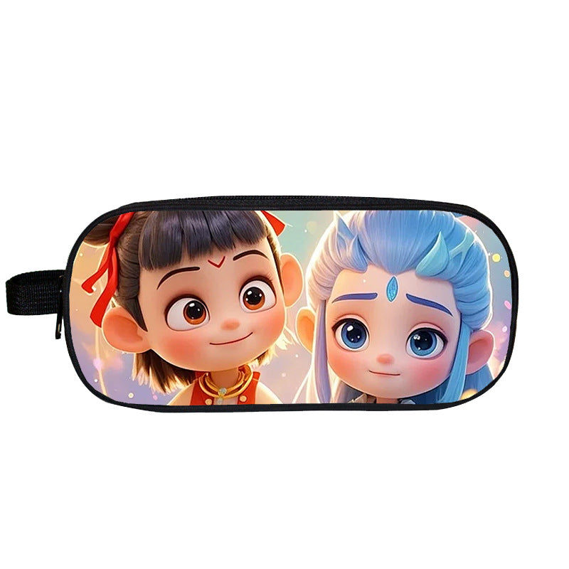 Cross-Border Nezha Stationery Box, Children's Portable Large-Capacity Storage Pencil Case, Student Wear-Resistant Double-Layer Portable Pencil Case Wholesale