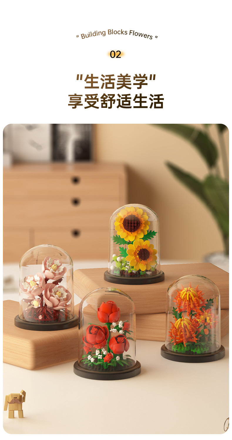 [wholesale generation] simulation of eternal flowers lily rose blocks compatible with Lego toy ornaments Valentine's Day gift