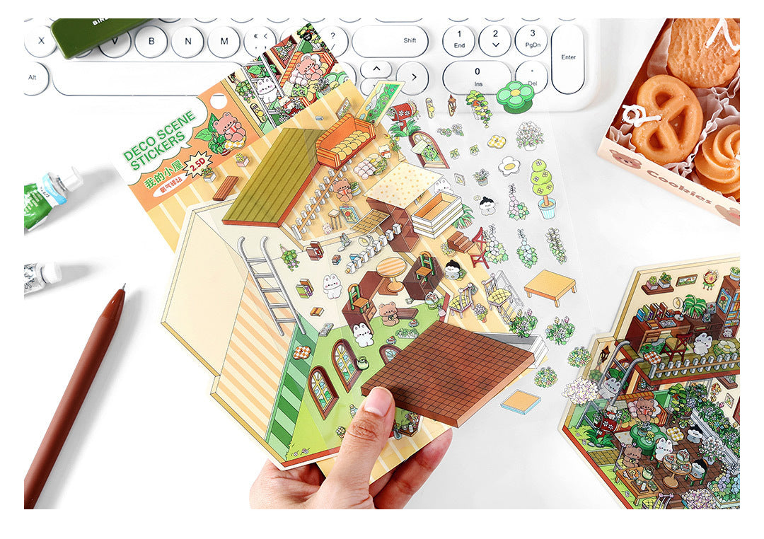 Infeel.Me Landscaping Stickers My Little House Series Miniature Three-Dimensional No-Cut Scene Handbook Quiet Book