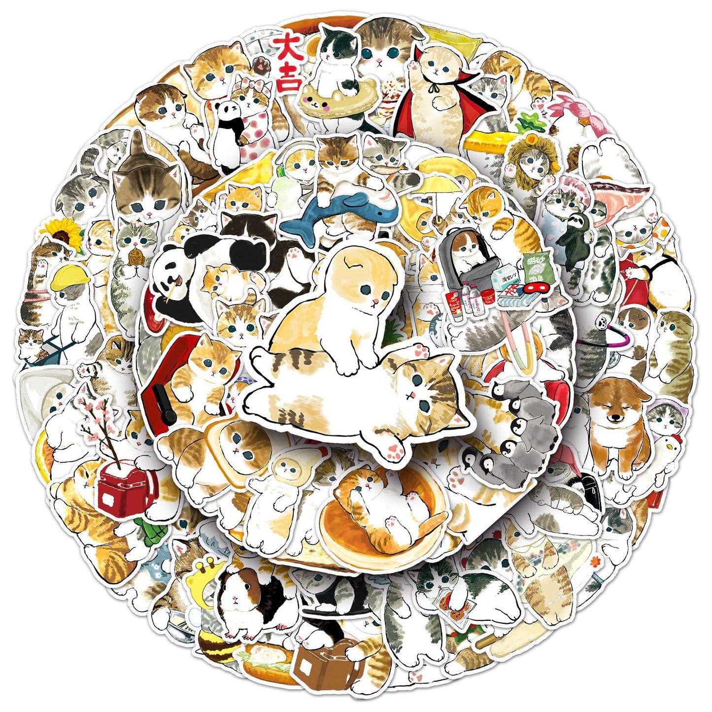 100 hand-painted kitten stickers cartoon cute Q version animal graffiti notebook stationery stickers goo card decoration