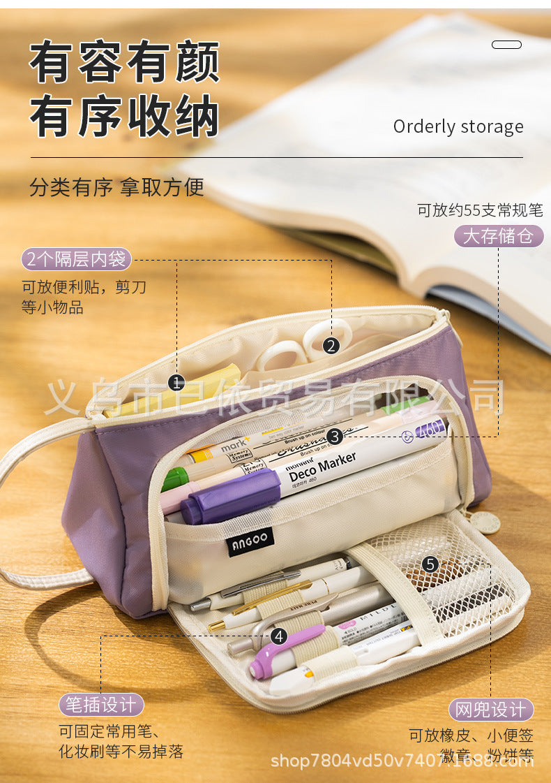 Triangular Pencil Case with Large Capacity and Multi-Functional Features, Korean-Style Ins-Style Stationery Box for Middle and High School Students, Direct from the Manufacturer