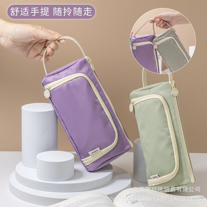 Triangular Pencil Case with Large Capacity and Multi-Functional Features, Korean-Style Ins-Style Stationery Box for Middle and High School Students, Direct from the Manufacturer