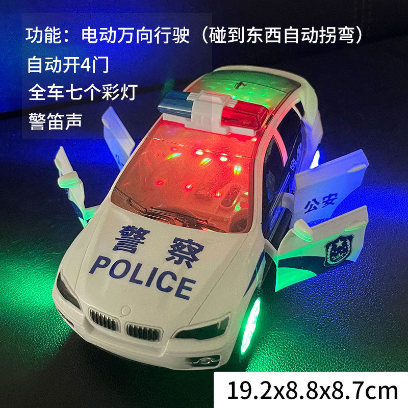 Children's Electric Universal Police Toy Car Model 360-Degree Rotating Light Music Automatic Driving Door Police Car