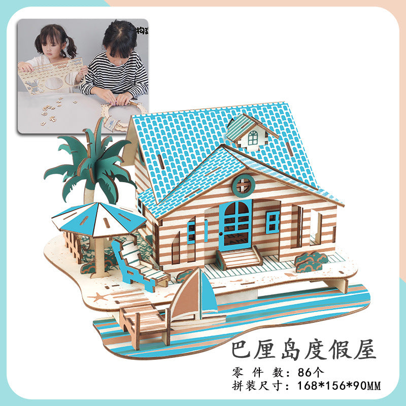 diy hut assembled small house model children's puzzle handmade three-dimensional jigsaw puzzle stall children's toys