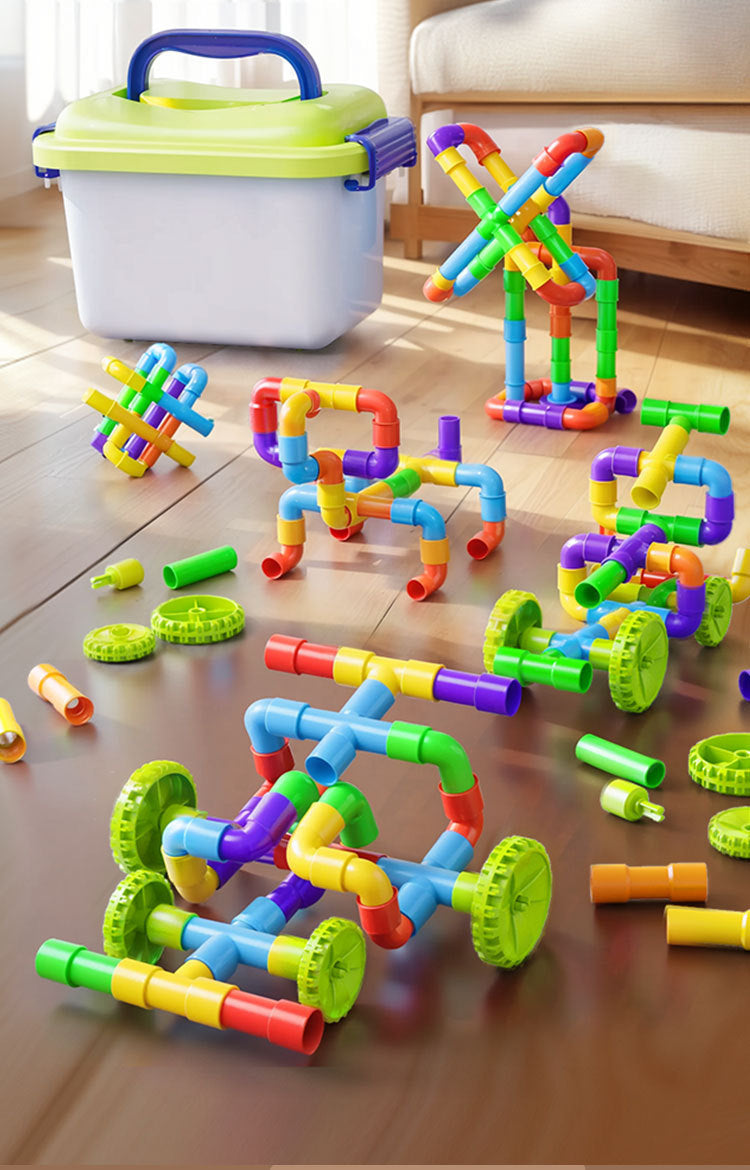Creative children's plastic puzzle DIY assembled pipe building blocks large particles water pipe toys kindergarten early education cross-border