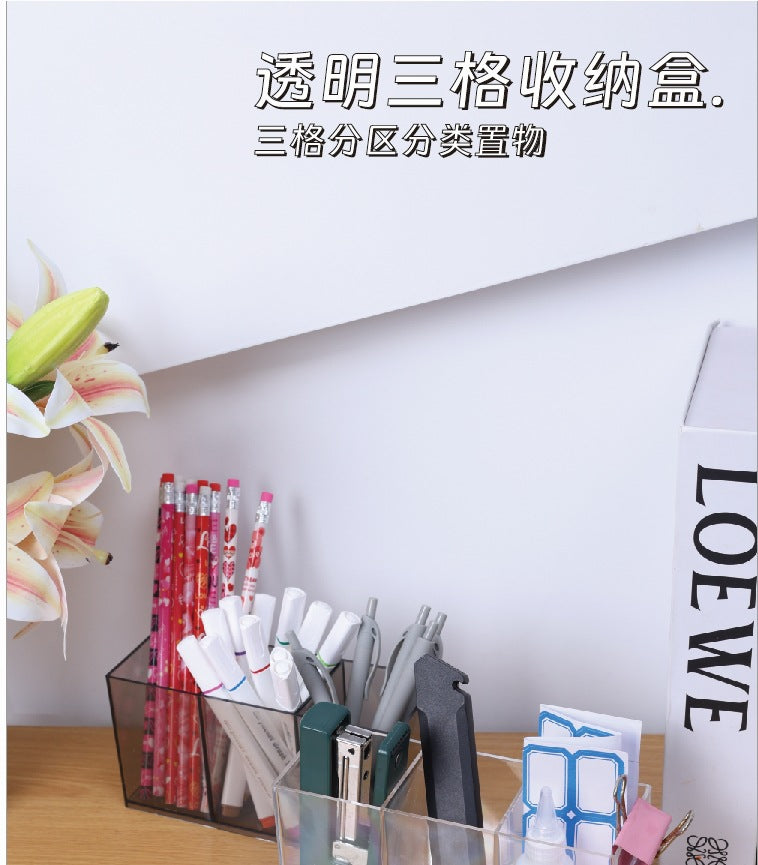 Multifunctional Acrylic Pen Holder Transparent Desktop Storage Box Pen Holder Office Stationery Compartment Storage Box Large Capacity