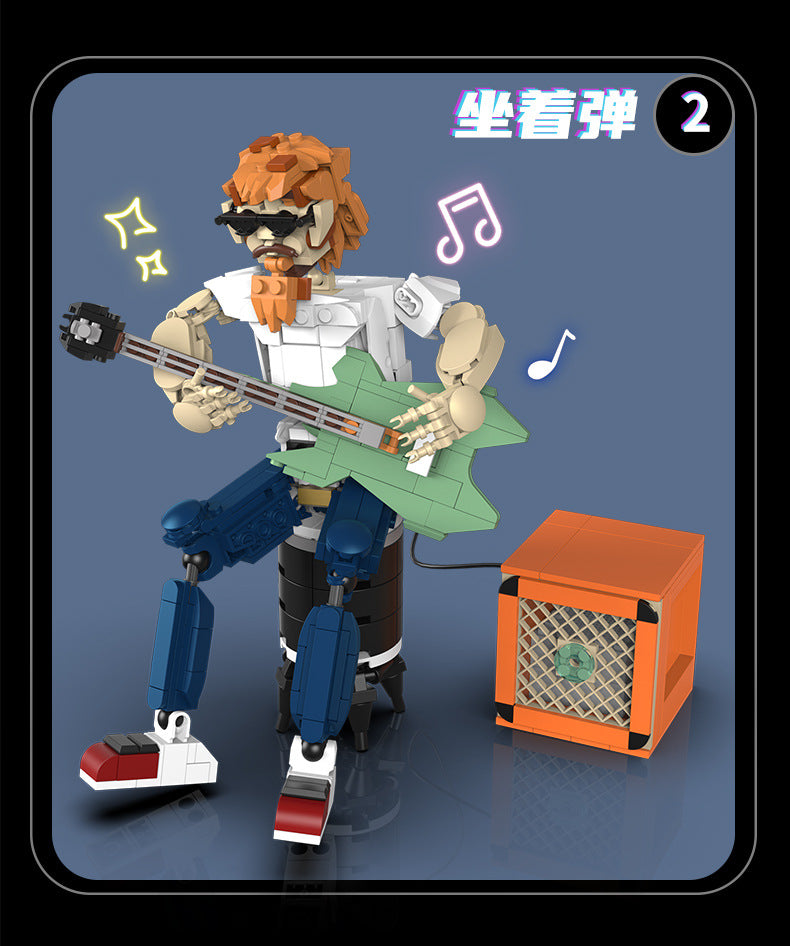 Wandering Rock Guitar Bluetooth Speaker Creative Building Small Particle Building Blocks Children's Educational Toy Model Ornaments