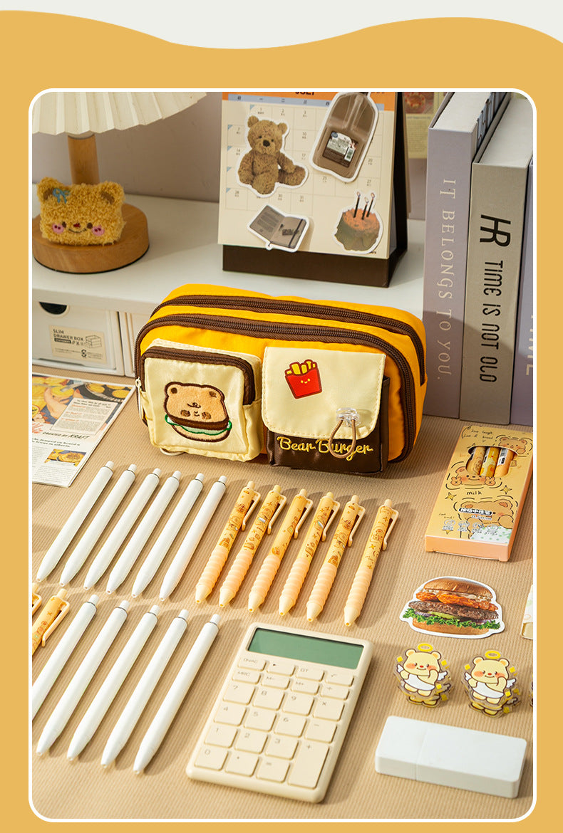 Bear Burger Pencil Case New Design Large Capacity Stationery Box Girls Niche High-Looking Student Cute Pencil Case