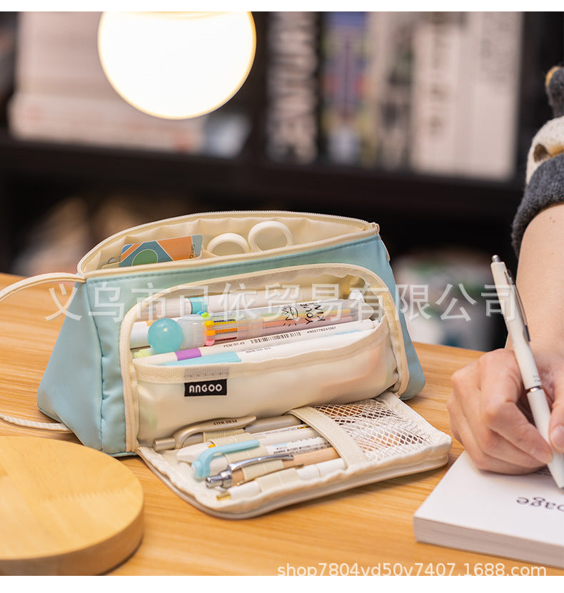 Triangular Pencil Case with Large Capacity and Multi-Functional Features, Korean-Style Ins-Style Stationery Box for Middle and High School Students, Direct from the Manufacturer